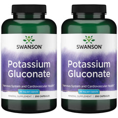 Swanson Potassium Gluconate bottle with 250 capsules supports energy production and heart health.