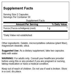 Swanson Premium Yucca 500 mg capsules pack highlighting plant-based formula and antioxidant support