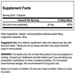 Swanson Premium Brand Zinc Picolinate capsules gluten-free formulation for sensitive diets