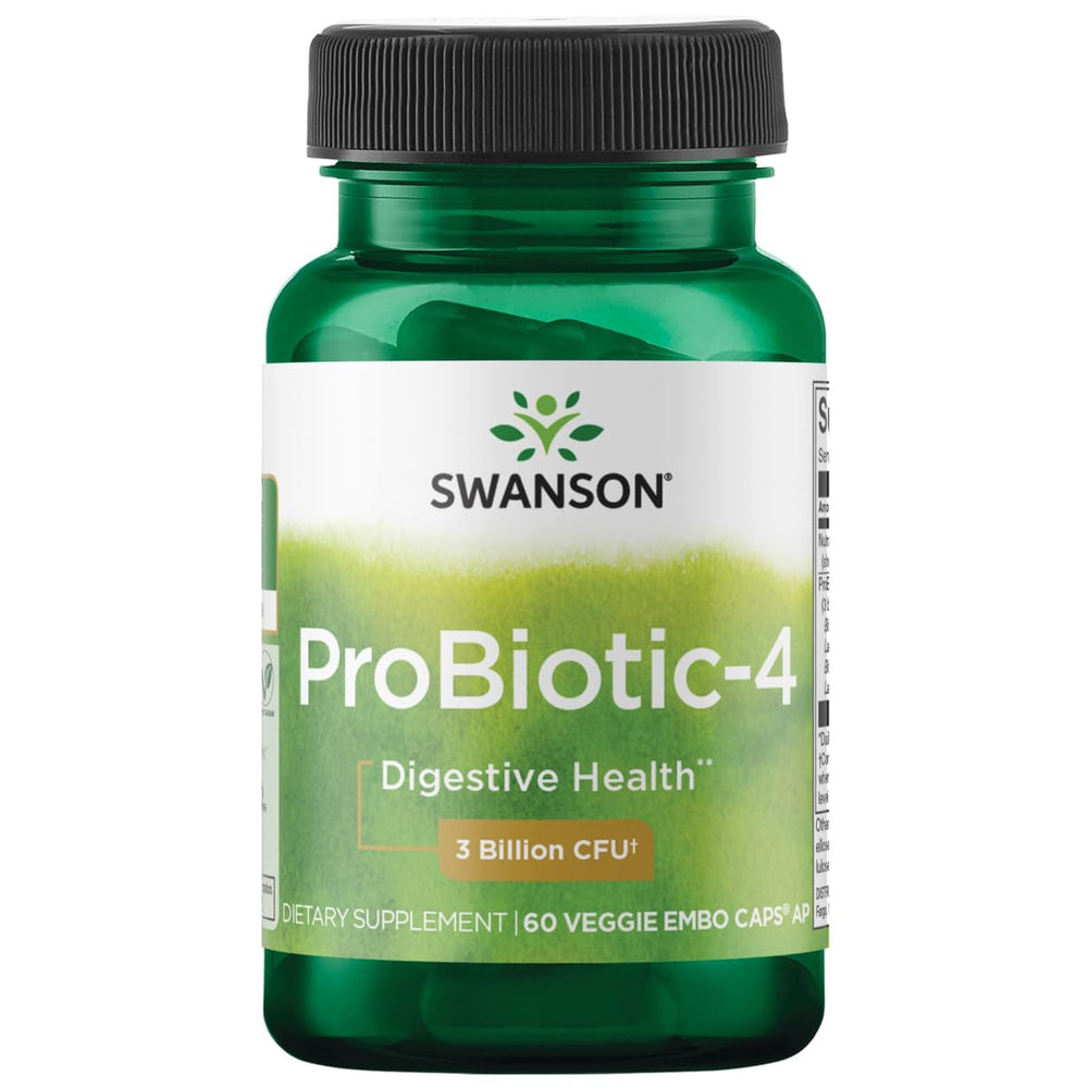 Swanson Probiotic-4 bottle front with 60 veggie capsules for daily gut balance.