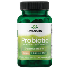 Swanson probiotic with digestive enzymes bottle promotes gut balance and daily wellness