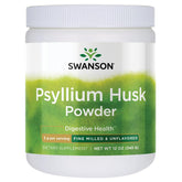 Swanson Psyllium Husk Powder 12 oz container on a kitchen counter for daily fiber.