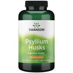 Swanson Psyllium Husks capsules bottle; supports digestive health with soluble fiber