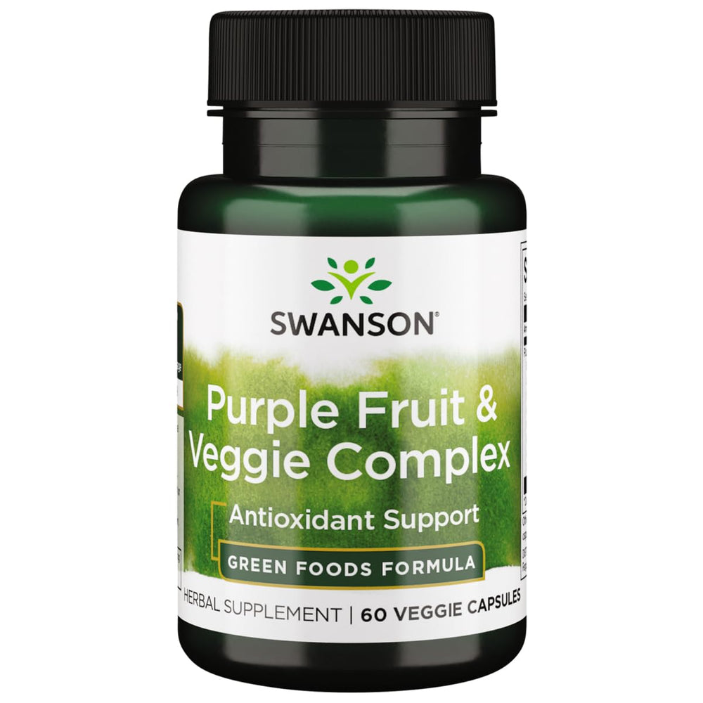 Swanson Purple Antioxidants bottle with pour shows convenient capsules for daily antioxidant support
