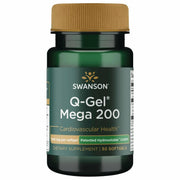 Swanson Q-Gel Mega 200 bottle front showing the high-absorption CoQ1 formulation for daily wellness