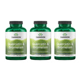 Swanson Quercetin & Bromelain bottle close-up showing convenient daily capsules for wellness