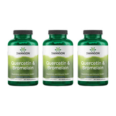 Swanson Quercetin & Bromelain bottle close-up showing convenient daily capsules for wellness