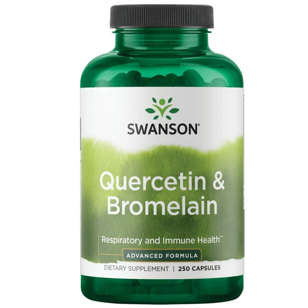 Swanson Quercetin and Bromelain softgel bottle for daily wellness.
