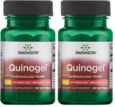 Swanson Quinogel ubiquinol bottle with 50 mg softgels, for daily cardiovascular and energy support.