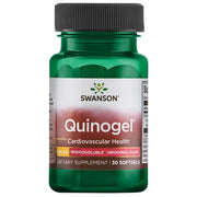 Swanson Quinogel bottle label highlights 50 mg ubiquinol for daily energy support.