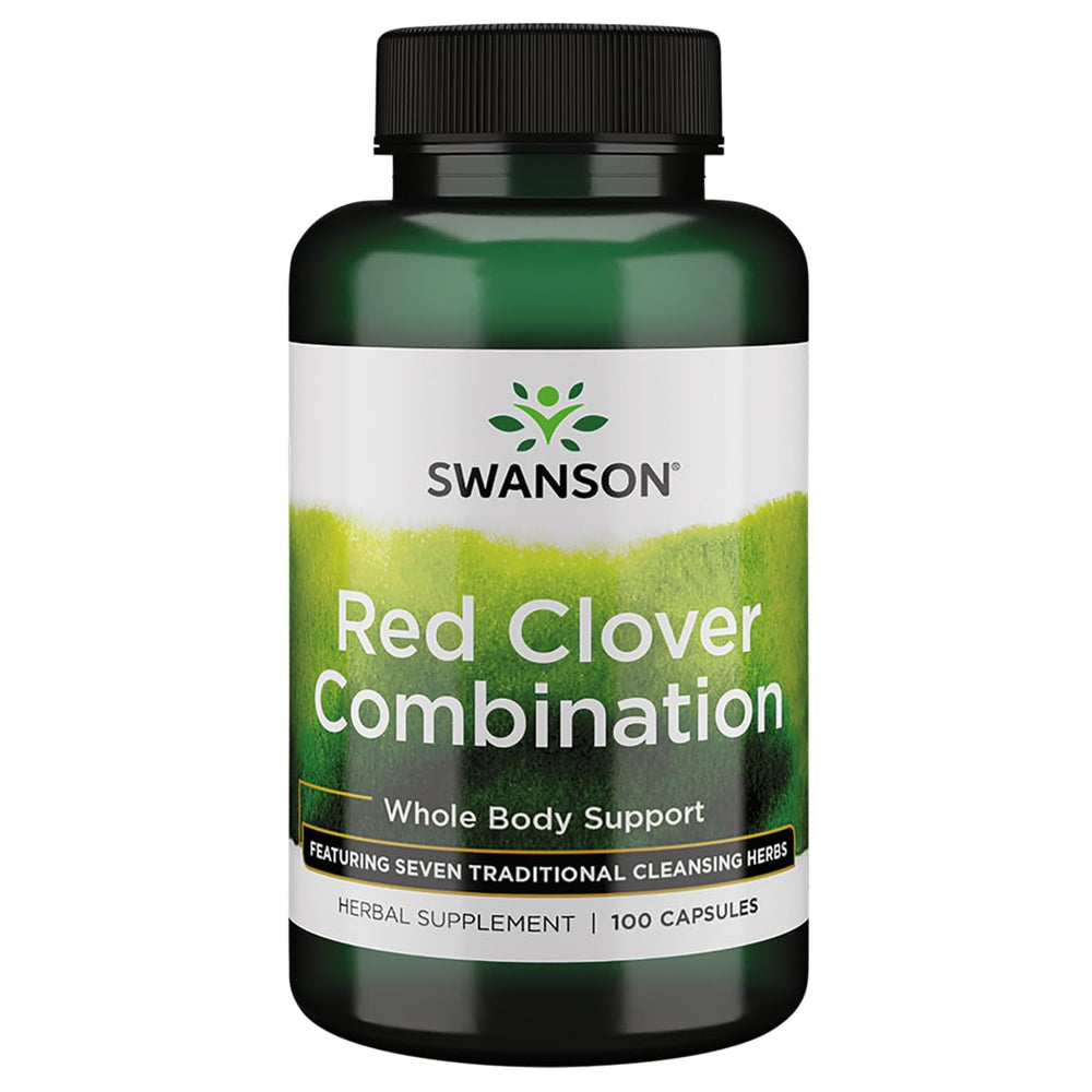 Swanson Red Clover bottle label indicating plant-based wellness support.