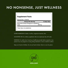 Close-up of Swanson Resveratrol capsules, easy-to-swallow design.