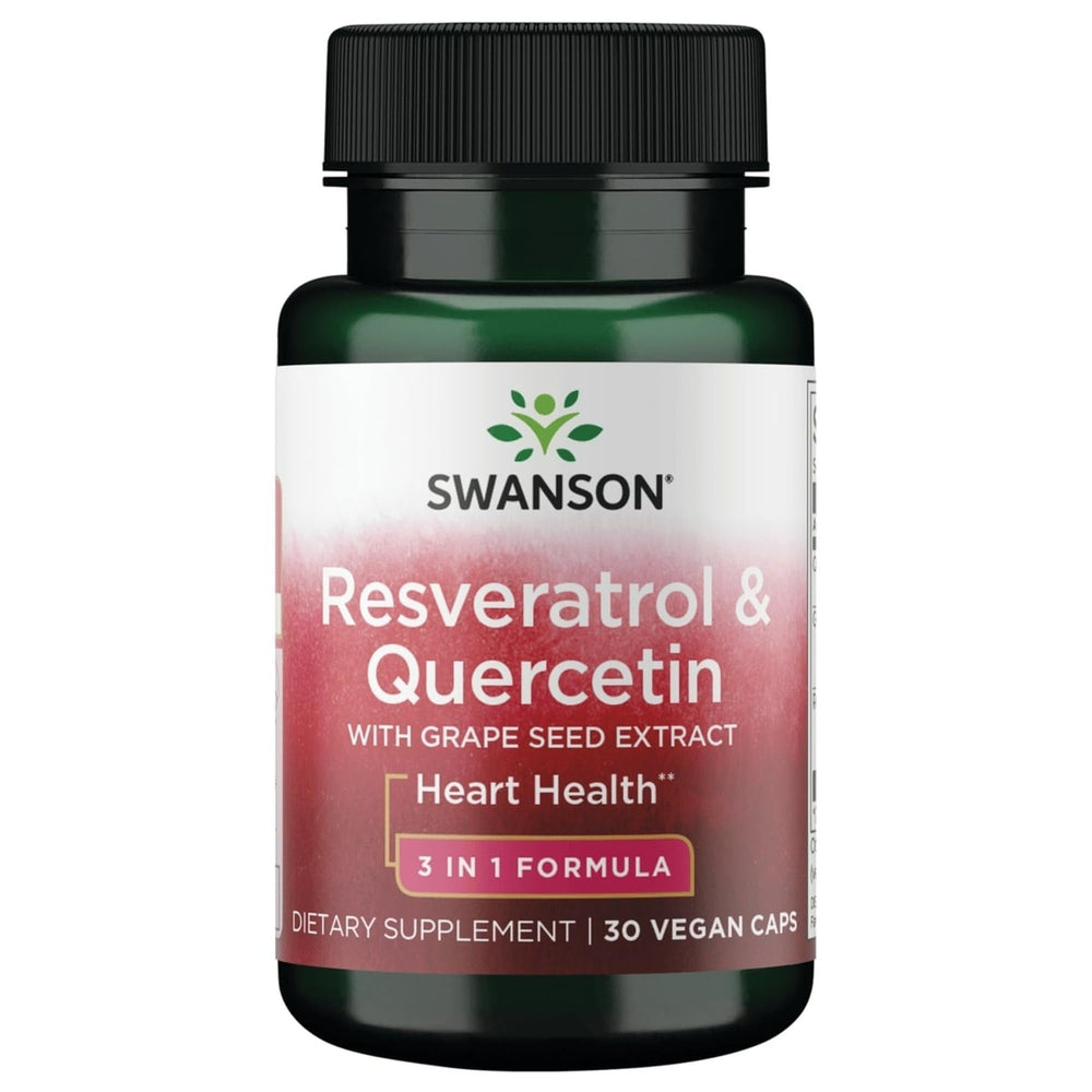 Swanson Resveratrol & Quercetin bottle front showing capsules for daily antioxidant support