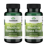 Swanson Rhodiola Rosea Root bottle front label shows 400 mg per capsule for daily energy support.