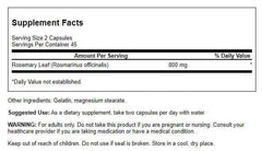 Swanson Full Spectrum Rosemary bottle back shows ingredients for clean, natural wellness