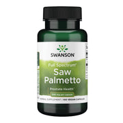 Swanson Saw Palmetto, botella frontal, posible apoyo prostático y urinario