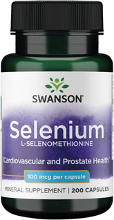 Swanson Selenium bottle front showing L-selenomethionine formula and 200 capsules for daily use