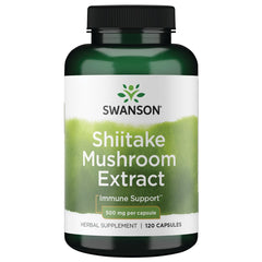 Swanson Shiitake Extract capsules on bottle offering convenient daily immune support potential.