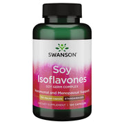 Swanson Soy Isoflavones 750mg capsules bottle showing packaging with bone and heart health potential.