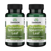 Swanson Spearmint Leaf bottle front showing 60 capsules for digestive wellness.