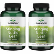Swanson Stinging Nettle Leaf capsules bottle highlights daily urinary and respiratory support potential.