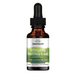 Swanson Stinging Nettles Liquid Extract bottle pour, easy daily dosing for wellness.