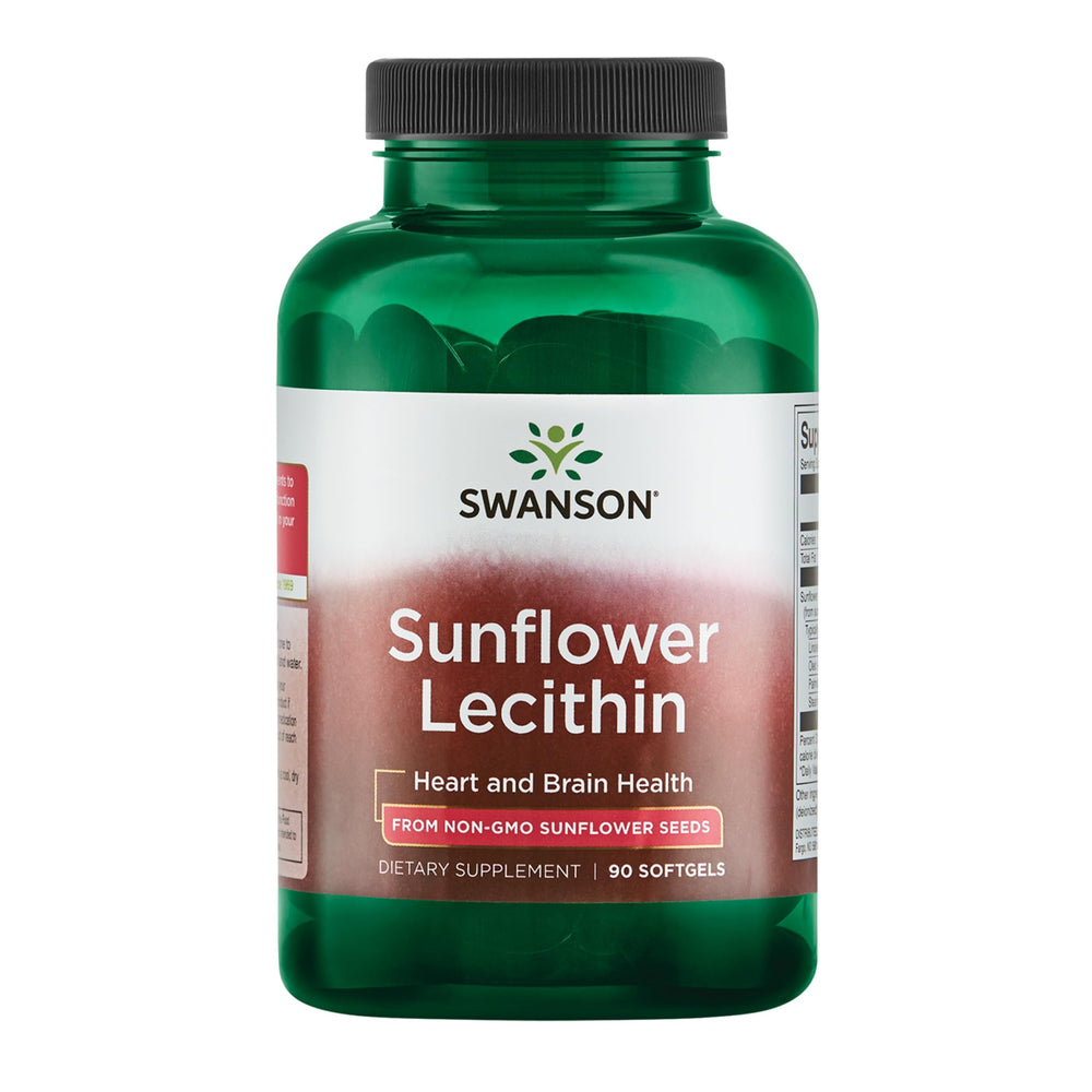 Swanson sunflower lecithin bottle front promoting brain health support