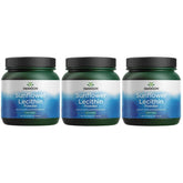 Swanson sunflower lecithin powder packaging shows a convenient 3-pack for daily use.