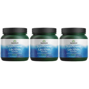 Swanson sunflower lecithin powder packaging shows a convenient 3-pack for daily use.