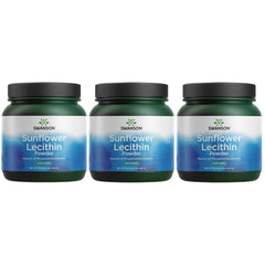 Swanson sunflower lecithin powder packaging shows a convenient 3-pack for daily use.