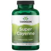 Swanson Super Cayenne capsule close-up showing natural heart-support ingredients.