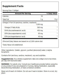 Swanson Super DPA Fish Oil capsules close-up, easy-to-swallow