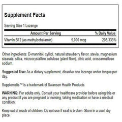 Swanson Supplemelts sublingual B-12 tablets closeup highlights convenient daily use.