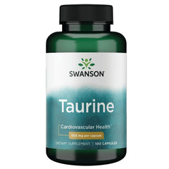 Swanson Taurine bottle front showing compact packaging for daily energy support.
