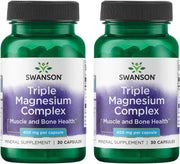 Swanson Triple Magnesium Complex, caja de embalaje, apoyo diario para nervios y músculos.