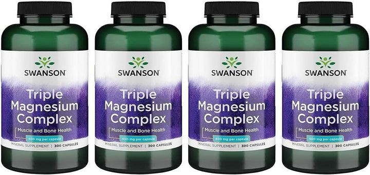 Swanson Triple Magnesium Complex frasco frontal, suplemento mineral diario para músculos y huesos