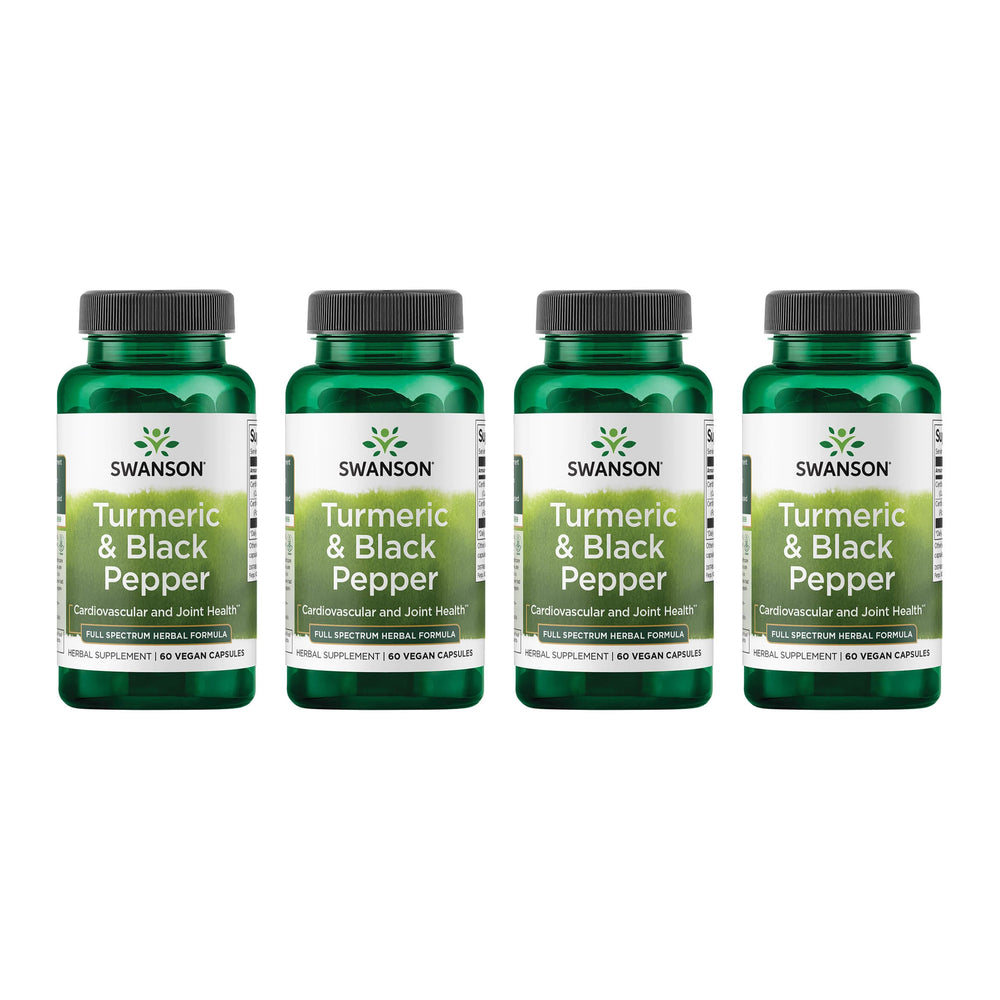 Swanson Turmeric & Black Pepper bottle front highlighting the bioavailability-focused formula.