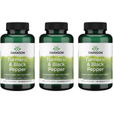 Swanson Turmeric & Black Pepper bottle with capsules for daily wellness.
