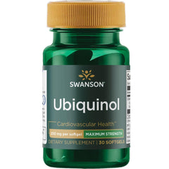 Swanson ubiquinol 200mg softgels bottle offers a convenient daily wellness option.