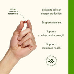 Swanson ubiquinol softgels being poured for convenient daily intake
