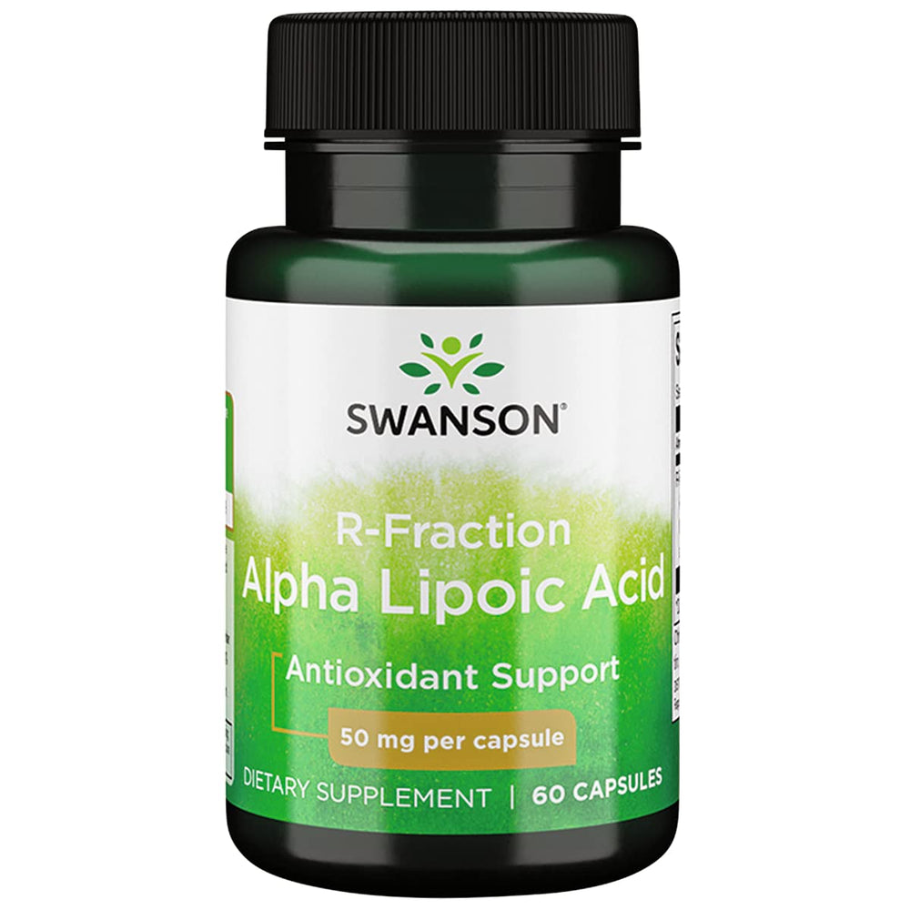 Swanson ULT R-Fraction Alpha Lipoic 50 mg capsules bottle shows premium antioxidant support