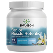 Swanson ULT Senior Muscle Vanilla bottle shows 25 g protein per serving.
