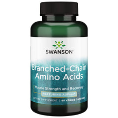 Swanson ULT Veg BCAA Ajipure bottle showing vegan amino acids for muscle recovery.