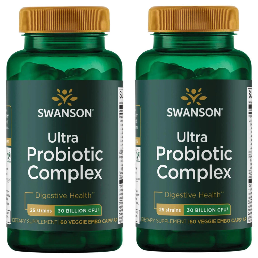 Swanson Ultra Probiotic Complex bottle front with 30B CFU and 25 strains.