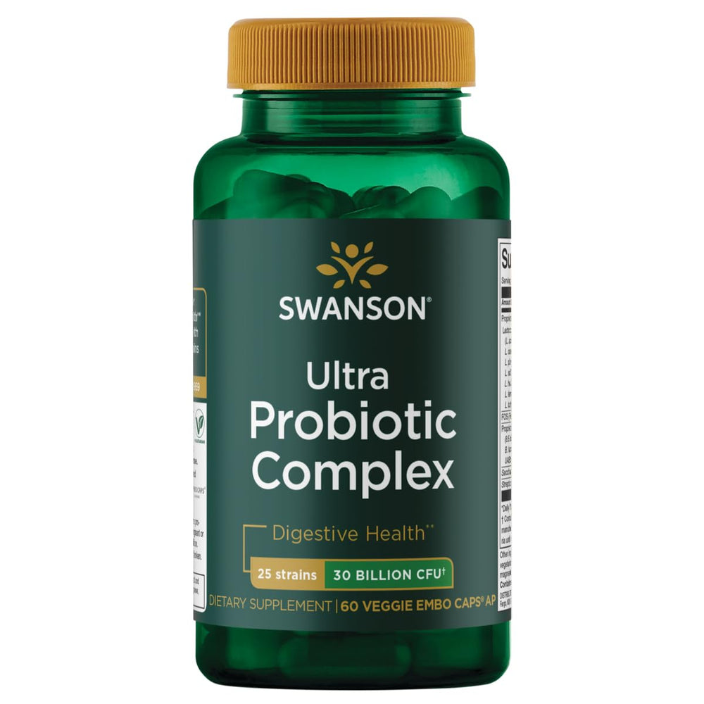 Swanson Ultra Probiotic Complex bottle with 60 vegetarian capsules for daily gut balance