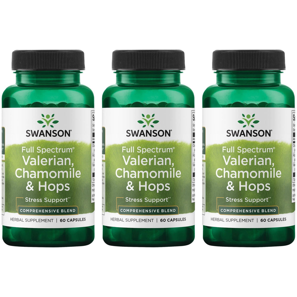 Swanson Valerian, Chamomile & Hops capsules for relaxed evenings and calmer mind