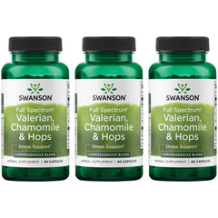 Swanson Valerian, Chamomile & Hops capsules for relaxed evenings and calmer mind