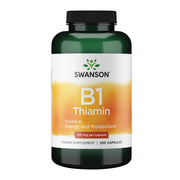 Swanson Vitamin B1 bottle label shows high-potency thiamin for energy support