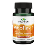 Swanson Vitamin B2 bottle with capsules supporting energy metabolism.