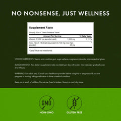 Swanson Vitamin C label close-up highlighting rose hips and 1000 mg dosage.